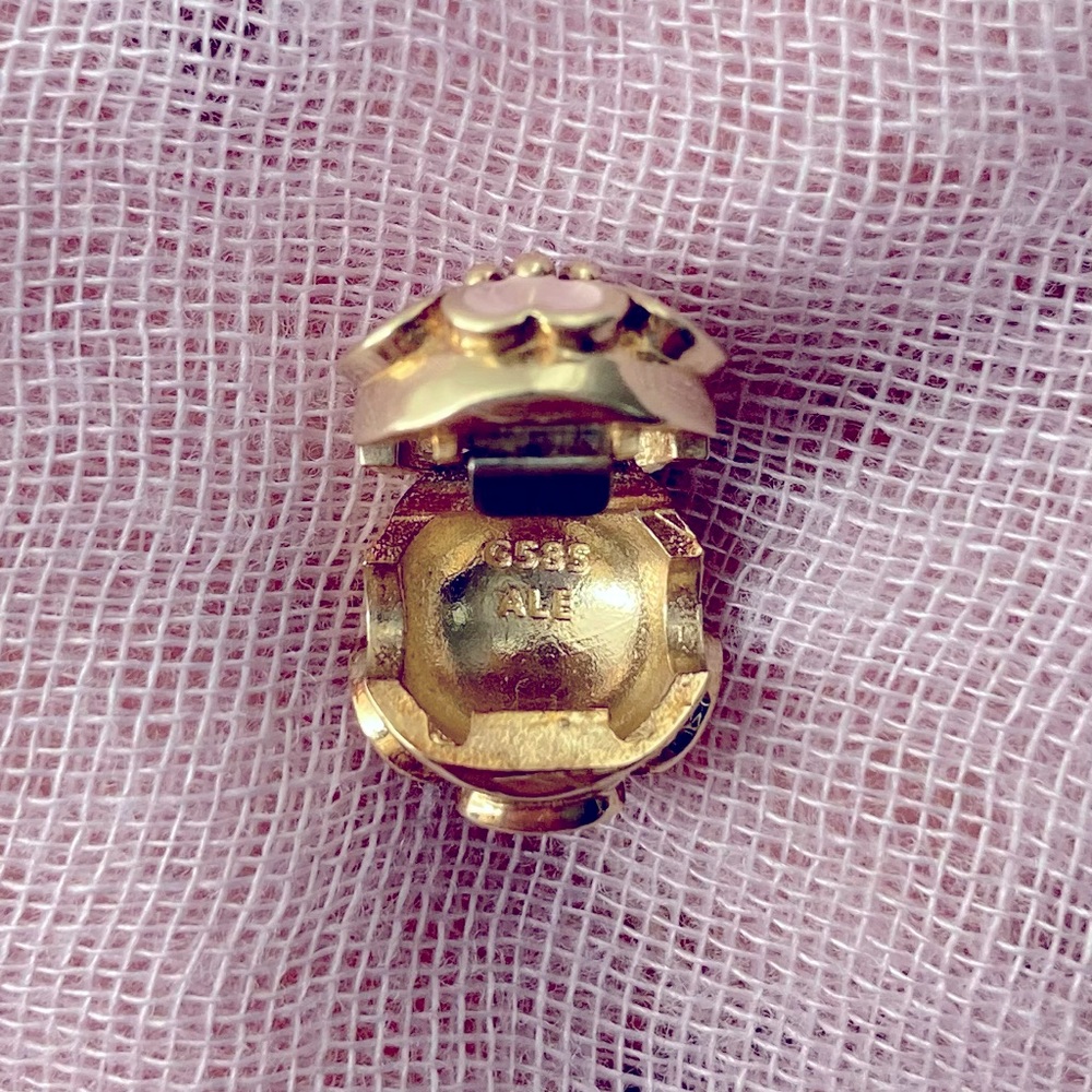 Pandora 14K Gold Retired Cherry Blossom Pink Enamel Clip Charm Spring 2013